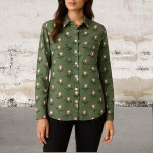 LOFT Olive Floral Button-Down Shirt Size Small